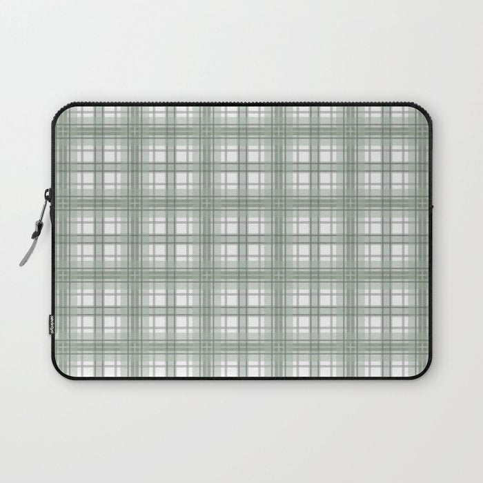 Sage Green and Gray Plaid Laptop Sleeve Gallery Image 1