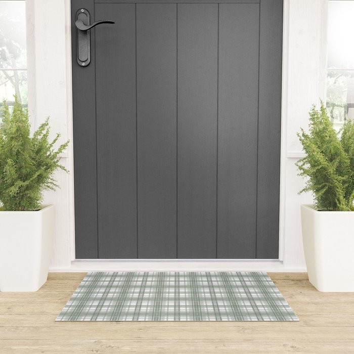Sage Green and Gray Plaid Welcome Mat Gallery Image 3