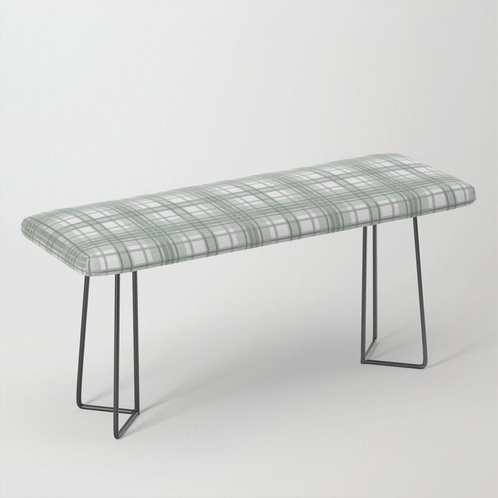 Sage Green and Gray Plaid Bench Gallery Image 1
