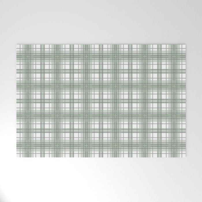 Sage Green And Gray Plaid Welcome Mat Gallery Image 1