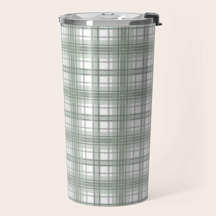 Sage Green and Gray Plaid Travel Mug Gallery Image 2