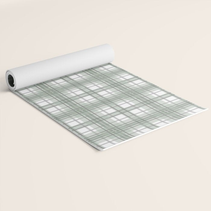 Sage Green and Gray Plaid Yoga Mat Gallery Image 2