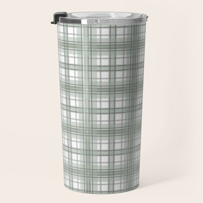 Sage Green and Gray Plaid Travel Mug Gallery Image 3