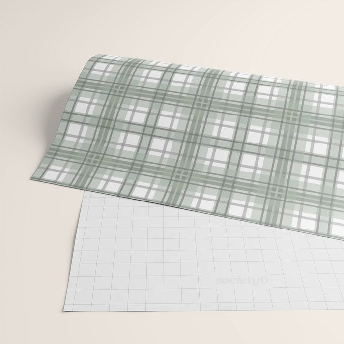 Sage Green and Gray Plaid Wrapping Paper Gallery Image 2