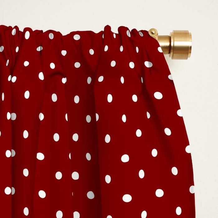 Large White Polka Dots On Dark Christmas Candy Apple Red Window Curtain Gallery Image 2