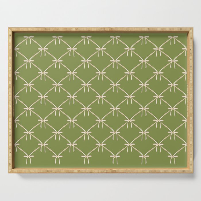 Bows & Ribbons Pattern XXIII Olive Green Serving Tray Gallery Image 1