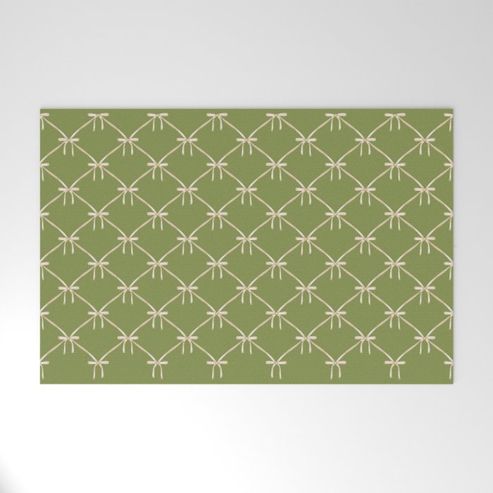 Bows & Ribbons Pattern XXIII Olive Green Welcome Mat Gallery Image 1