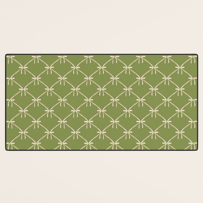 Bows & Ribbons Pattern XXIII Olive Green Desk Mat Gallery Image 3