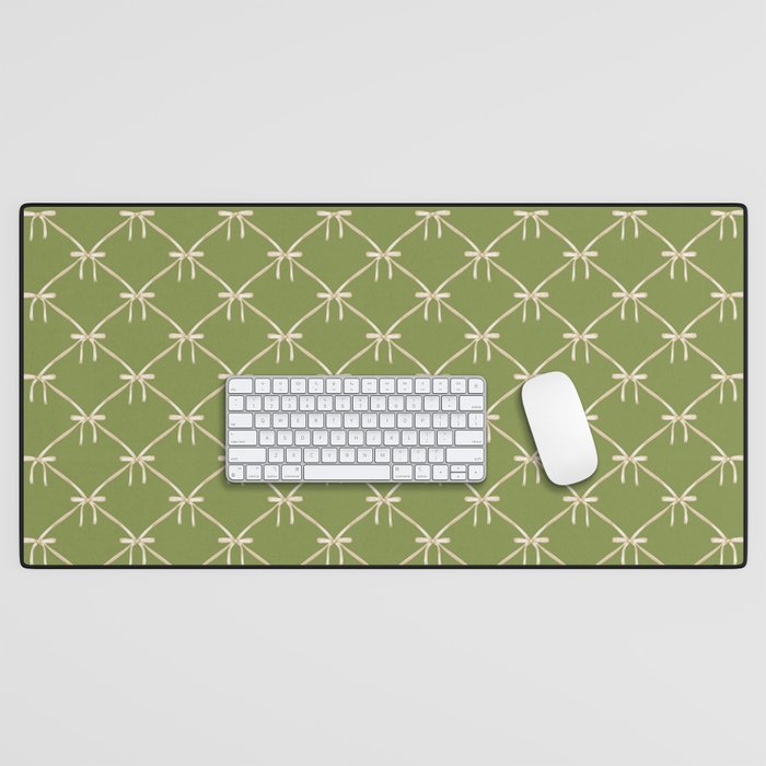 Bows & Ribbons Pattern XXIII Olive Green Desk Mat Gallery Image 1