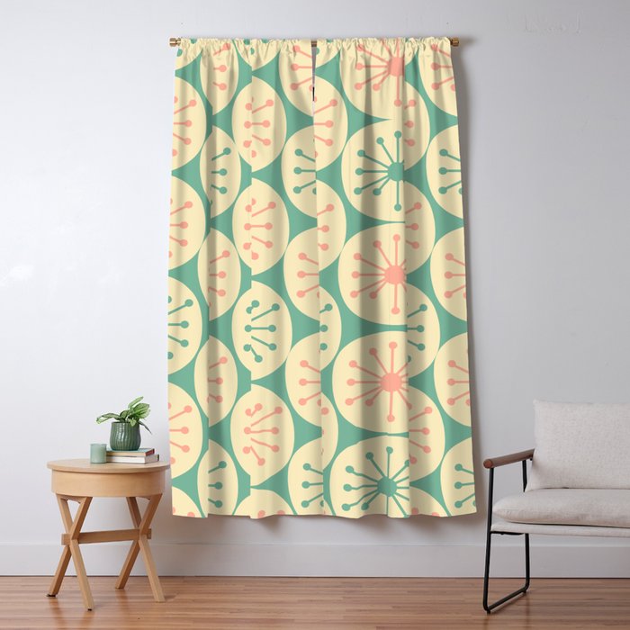 Atomic Dots Midcentury Modern Retro Pattern in 50s Blush Pink, Cream, and Mint Window Curtain Gallery Image 5
