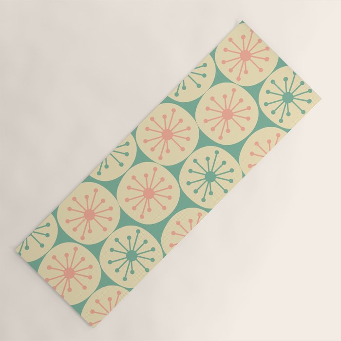Atomic Dots Midcentury Modern Retro Pattern in 50s Blush Pink, Cream, and Mint Yoga Mat Gallery Image 1