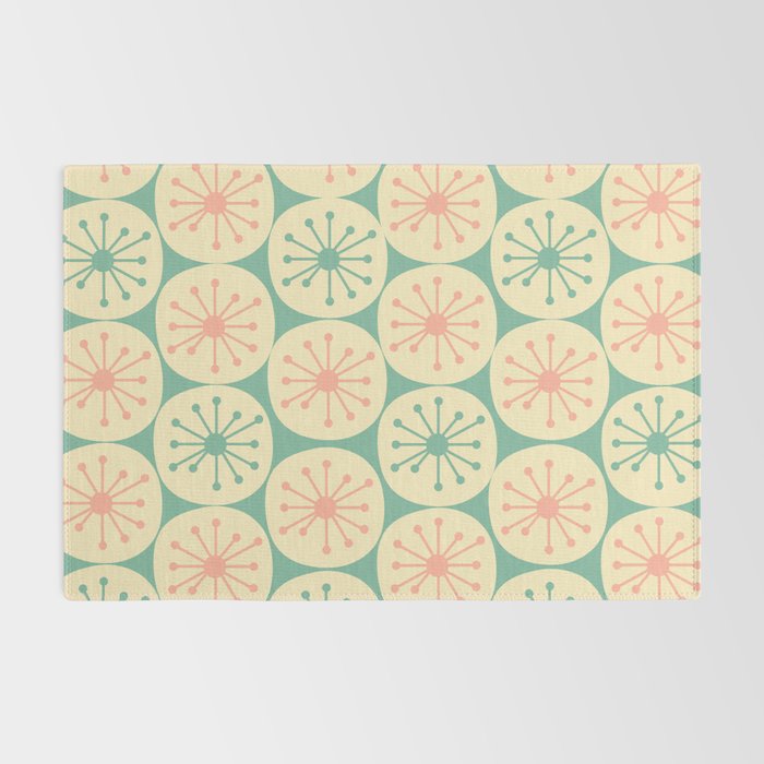Atomic Dots Midcentury Modern Retro Pattern in 50s Blush Pink, Cream, and Mint Rug Gallery Image 2