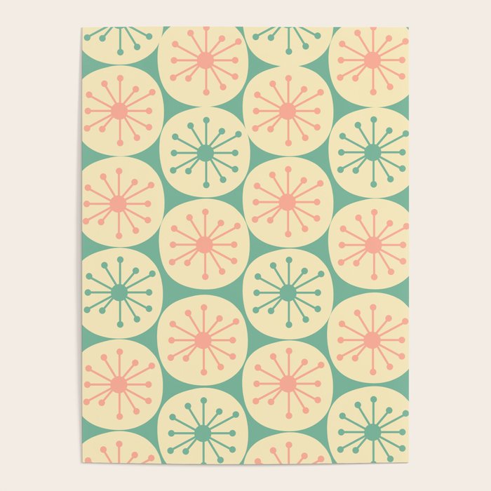 Atomic Dots Midcentury Modern Retro Pattern in 50s Blush Pink, Cream, and Mint Poster Gallery Image 1