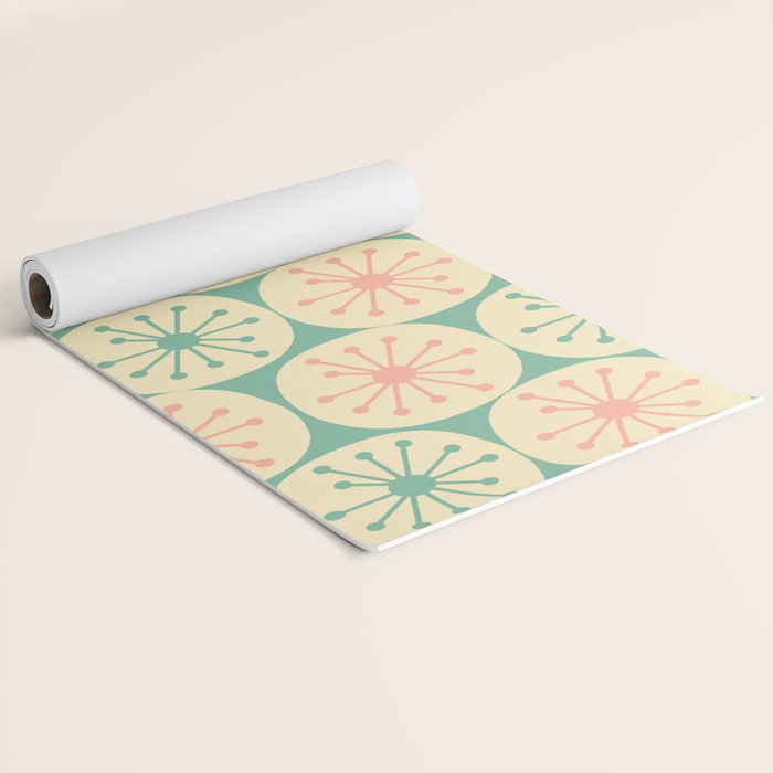 Atomic Dots Midcentury Modern Retro Pattern in 50s Blush Pink, Cream, and Mint Yoga Mat Gallery Image 2