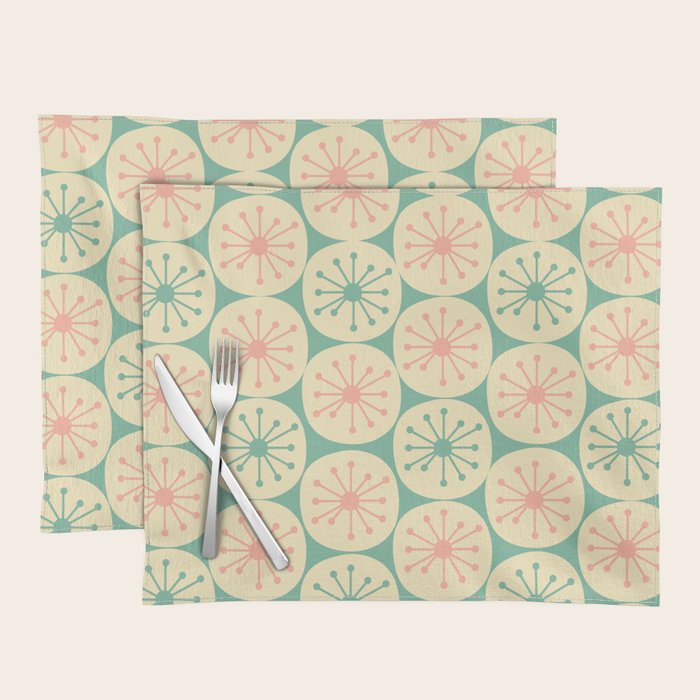 Atomic Dots Midcentury Modern Retro Pattern in 50s Blush Pink, Cream, and Mint Placemat Gallery Image 1