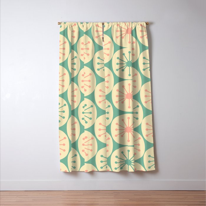 Atomic Dots Midcentury Modern Retro Pattern in 50s Blush Pink, Cream, and Mint Window Curtain Gallery Image 3
