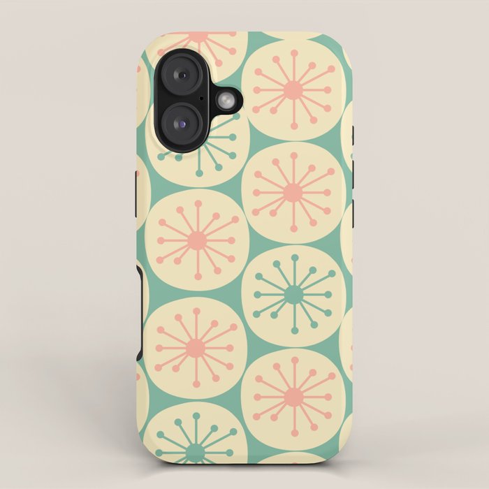 Atomic Dots Midcentury Modern Retro Pattern in 50s Blush Pink, Cream, and Mint iPhone Case Gallery Image 1