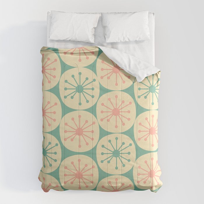 Atomic Dots Midcentury Modern Retro Pattern in 50s Blush Pink, Cream, and Mint Comforter Gallery Image 1