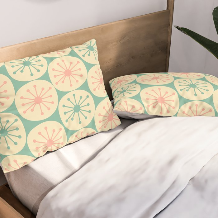 Atomic Dots Midcentury Modern Retro Pattern in 50s Blush Pink, Cream, and Mint Pillow Sham Gallery Image 2