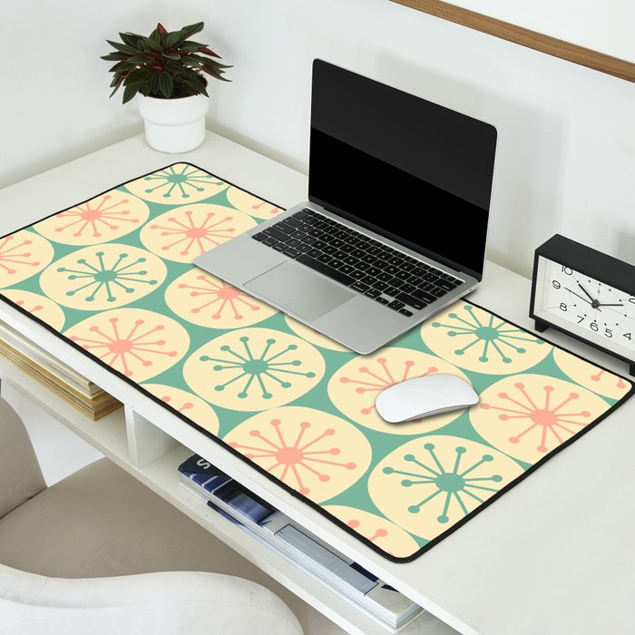 Atomic Dots Midcentury Modern Retro Pattern in 50s Blush Pink, Cream, and Mint Desk Mat Gallery Image 2