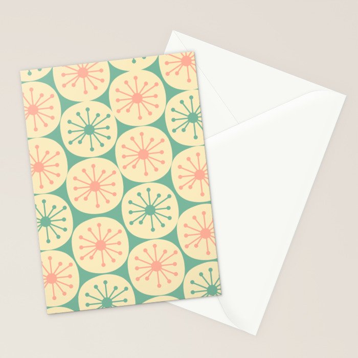 Atomic Dots Midcentury Modern Retro Pattern in 50s Blush Pink, Cream, and Mint Stationery Card Gallery Image 2