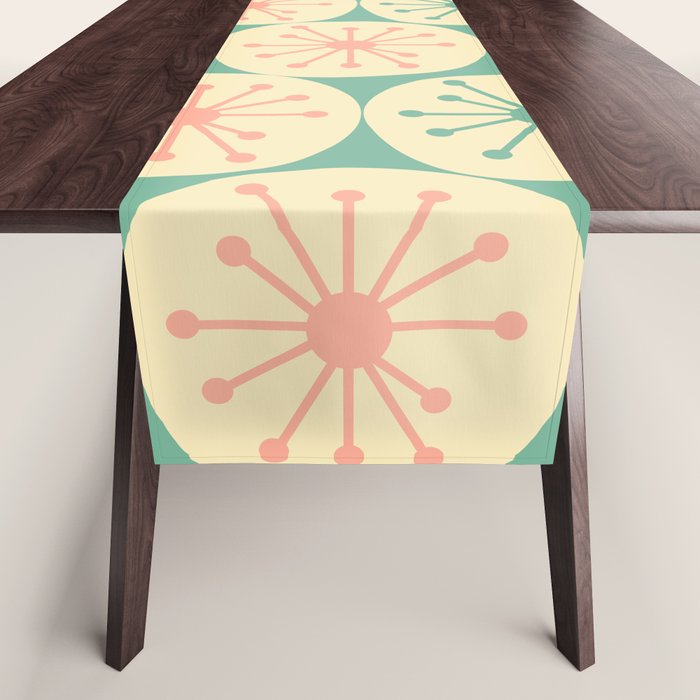 Atomic Dots Midcentury Modern Retro Pattern in 50s Blush Pink, Cream, and Mint Table Runner Gallery Image 1