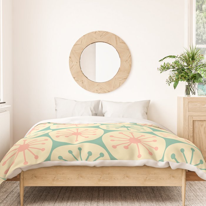 Atomic Dots Midcentury Modern Retro Pattern in 50s Blush Pink, Cream, and Mint Duvet Cover Gallery Image 3