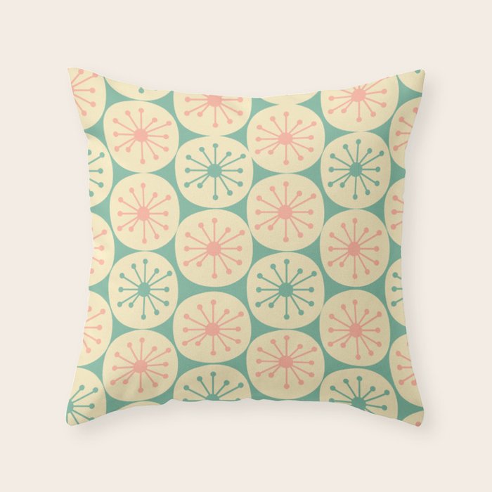 Atomic Dots Midcentury Modern Retro Pattern in 50s Blush Pink, Cream, and Mint Throw Pillow Gallery Image 6
