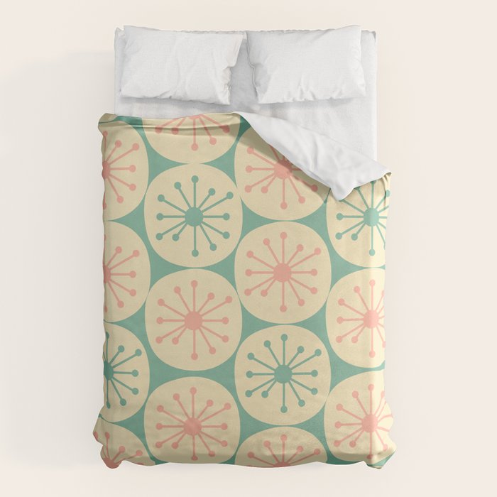 Atomic Dots Midcentury Modern Retro Pattern in 50s Blush Pink, Cream, and Mint Duvet Cover Gallery Image 6