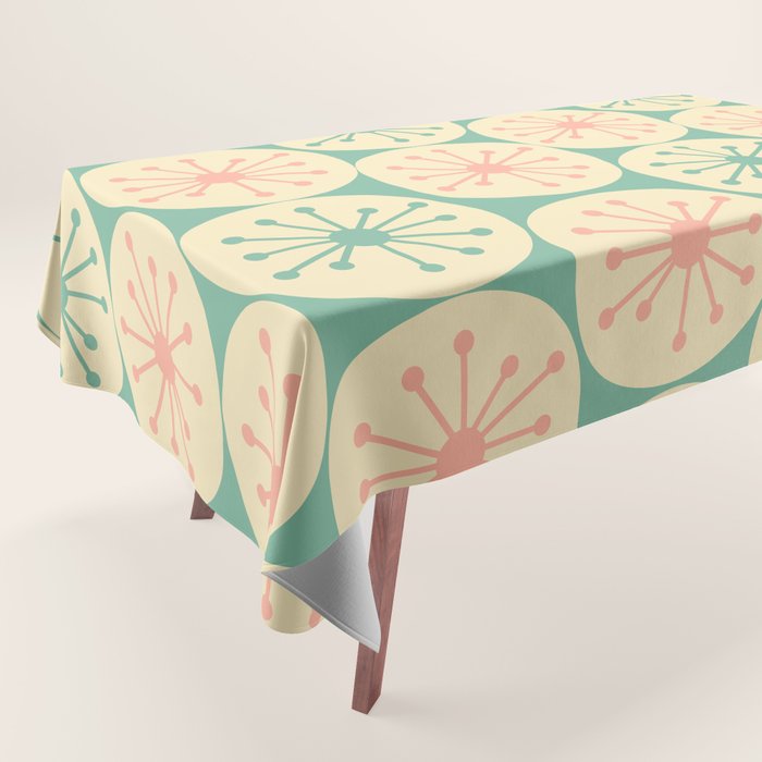 Atomic Dots Midcentury Modern Retro Pattern in 50s Blush Pink, Cream, and Mint Tablecloth Gallery Image 1