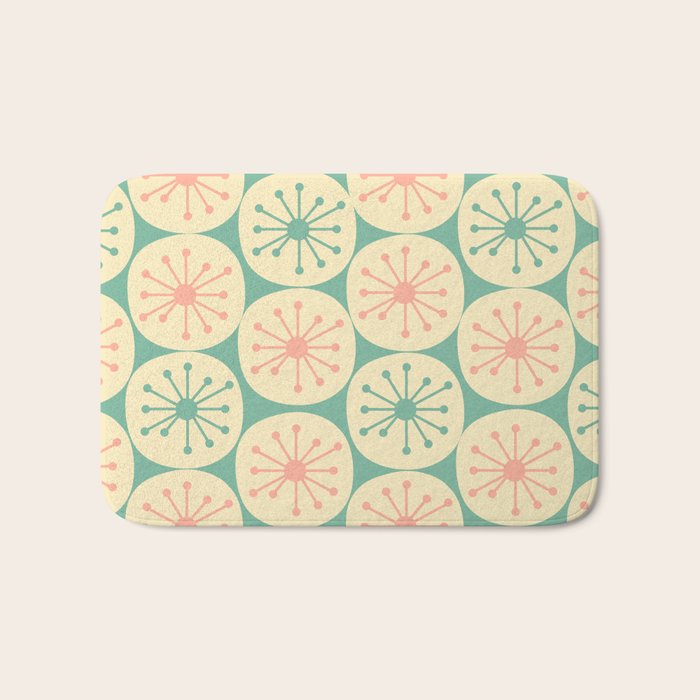 Atomic Dots Midcentury Modern Retro Pattern in 50s Blush Pink, Cream, and Mint Bath Mat Gallery Image 1