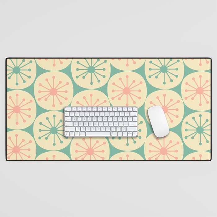 Atomic Dots Midcentury Modern Retro Pattern in 50s Blush Pink, Cream, and Mint Desk Mat Gallery Image 1