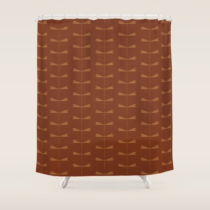 Dragonfly Pattern IV Brick Red Shower Curtain Gallery Image 1
