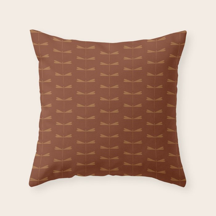 Dragonfly Pattern IV Brick Red Throw Pillow Gallery Image 1