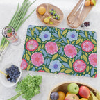 Folk Floral Blossoms in Forest Green Cutting Board Gallery Image 2