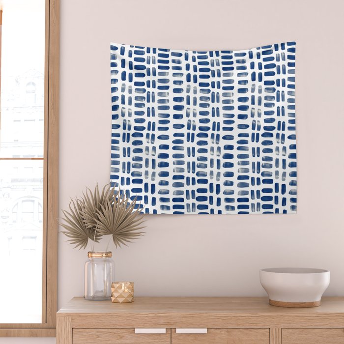 Abstract rectangles - indigo Wall Tapestry Gallery Image 2