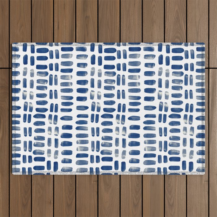 Abstract rectangles - indigo Outdoor Rug Gallery Image 1