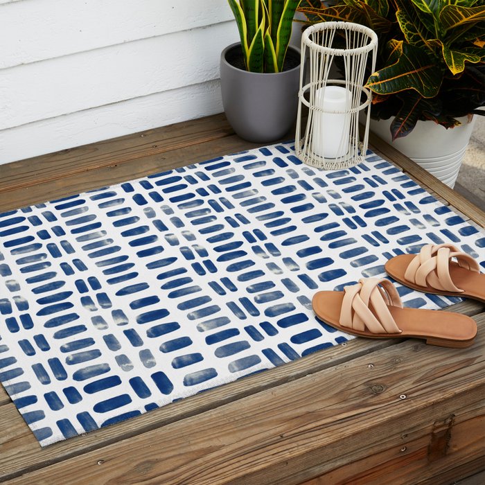 Abstract rectangles - indigo Outdoor Rug Gallery Image 2