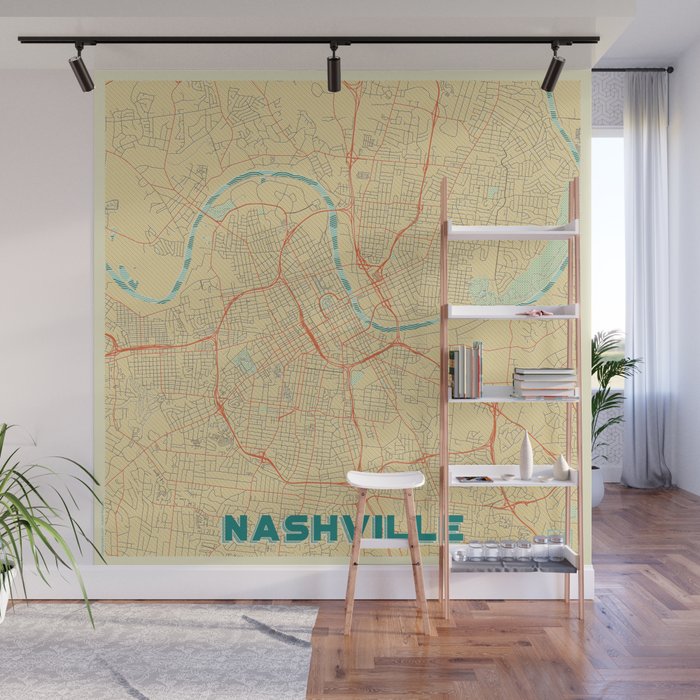 Nashville Map Retro Wall Mural