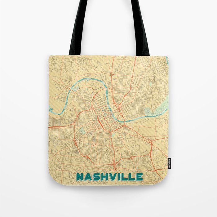 Nashville Map Retro Tote Bag Gallery Image 1