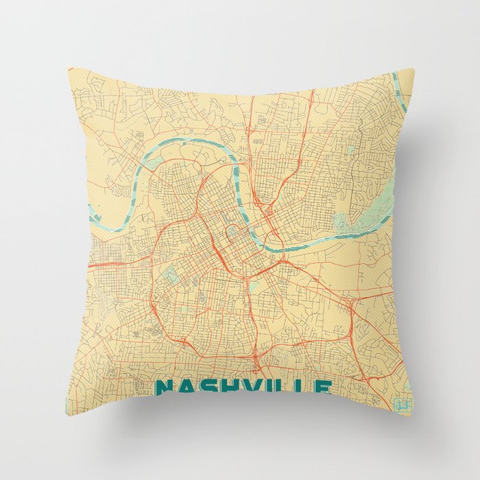 Nashville Map Retro Throw Pillow Gallery Image 6