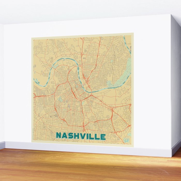 Nashville Map Retro Wall Mural Gallery Image 2