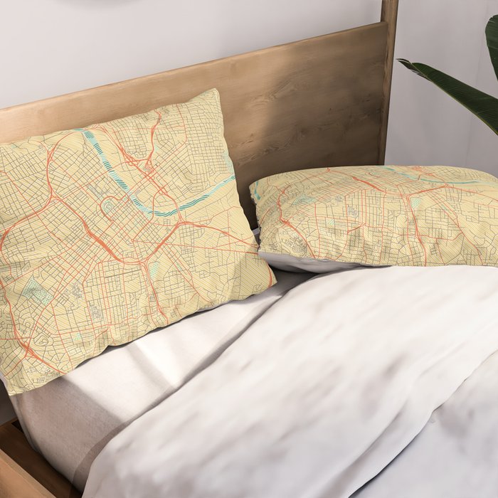 Nashville Map Retro Pillow Sham Gallery Image 2