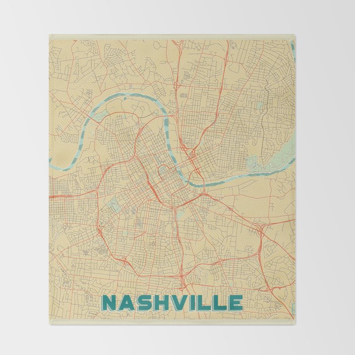 Nashville Map Retro Throw Blanket Gallery Image 2
