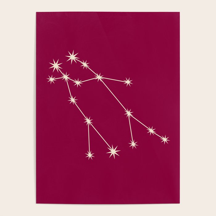 Gemini Zodiac Star Constellation Line Art Magenta Pink Poster Gallery Image 1
