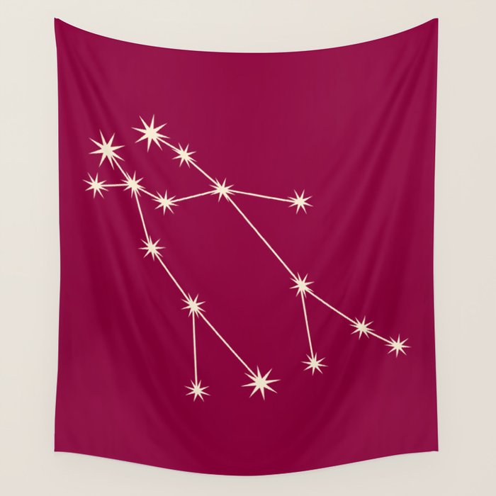 Gemini Zodiac Star Constellation Line Art Magenta Pink Wall Tapestry Gallery Image 1
