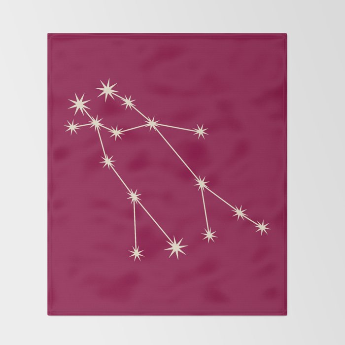Gemini Zodiac Star Constellation Line Art Magenta Pink Throw Blanket Gallery Image 2