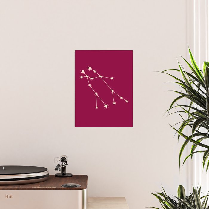 Gemini Zodiac Star Constellation Line Art Magenta Pink Poster Gallery Image 2
