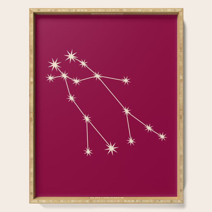 Gemini Zodiac Star Constellation Line Art Magenta Pink Serving Tray Gallery Image 1