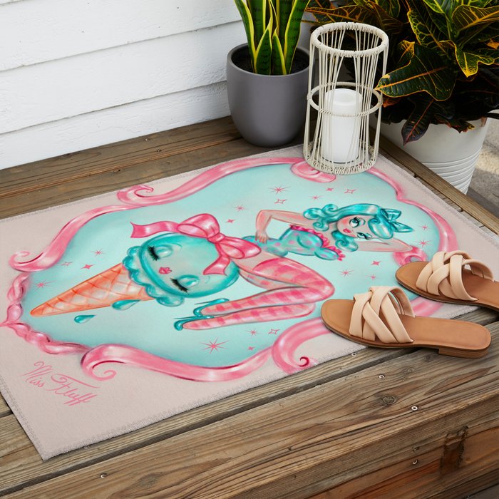 Candy Blue Ice Cream Pin Up Doll Outdoor Rug Gallery Image 2
